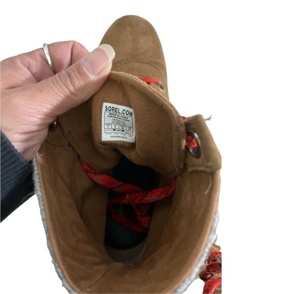 SOREL boots girls size 3 brown wedge style red laces RB - Picture 4 of 6